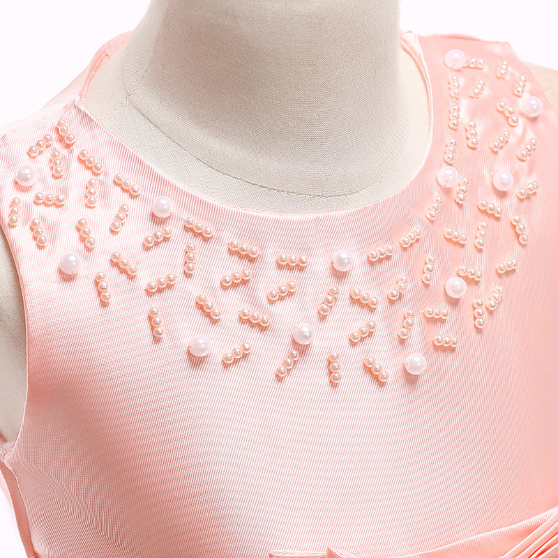 Puffy Beaded Bow Princess Dress for Girls | Tea-Length Kids Formal Gown