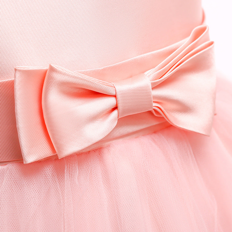 Puffy Beaded Bow Princess Dress for Girls | Tea-Length Kids Formal Gown
