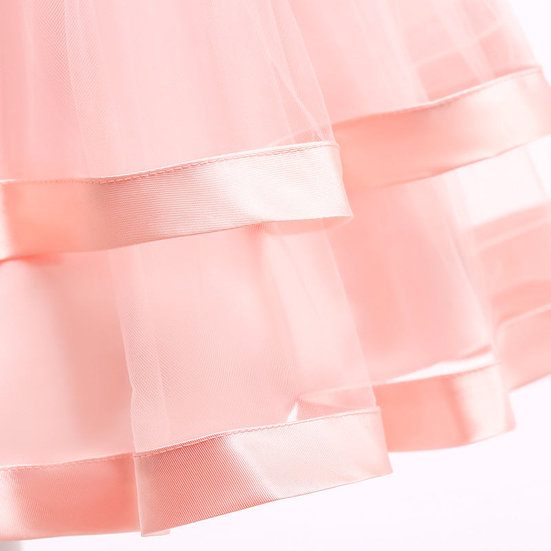 Puffy Beaded Bow Princess Dress for Girls | Tea-Length Kids Formal Gown