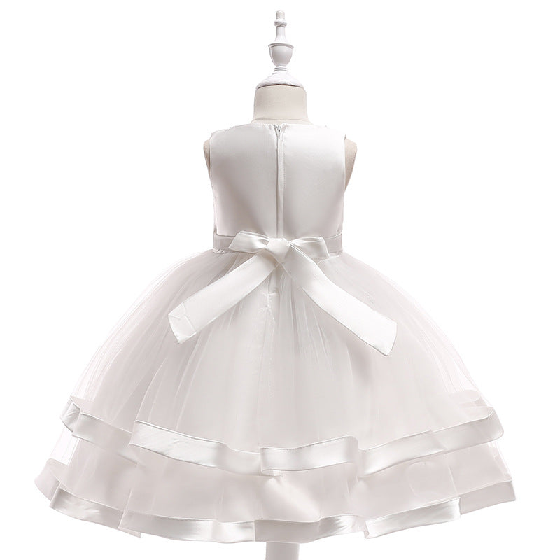 Puffy Beaded Bow Princess Dress for Girls | Tea-Length Kids Formal Gown