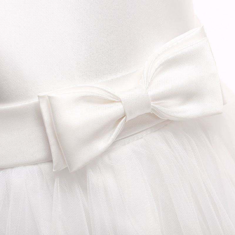 Puffy Beaded Bow Princess Dress for Girls | Tea-Length Kids Formal Gown