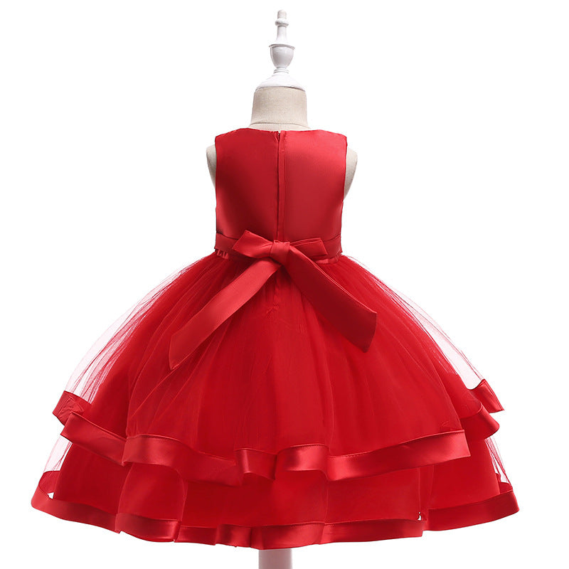 Puffy Beaded Bow Princess Dress for Girls | Tea-Length Kids Formal Gown