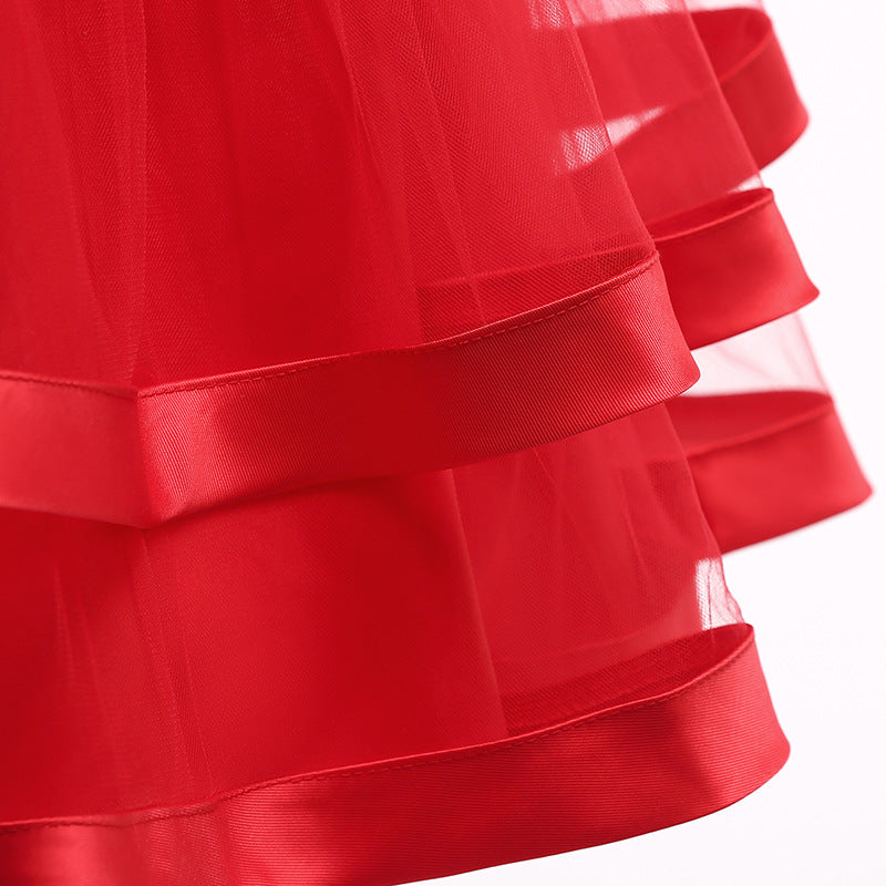 Puffy Beaded Bow Princess Dress for Girls | Tea-Length Kids Formal Gown