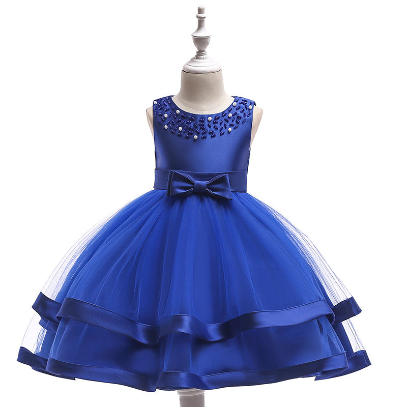 Puffy Beaded Bow Princess Dress for Girls | Tea-Length Kids Formal Gown