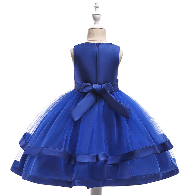 Puffy Beaded Bow Princess Dress for Girls | Tea-Length Kids Formal Gown