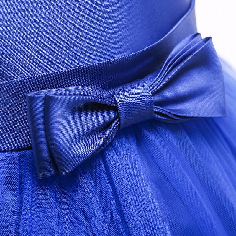 Puffy Beaded Bow Princess Dress for Girls | Tea-Length Kids Formal Gown