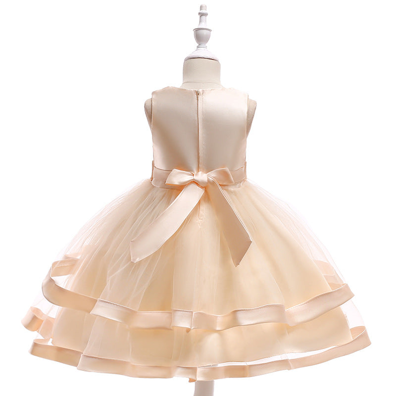 Puffy Beaded Bow Princess Dress for Girls | Tea-Length Kids Formal Gown