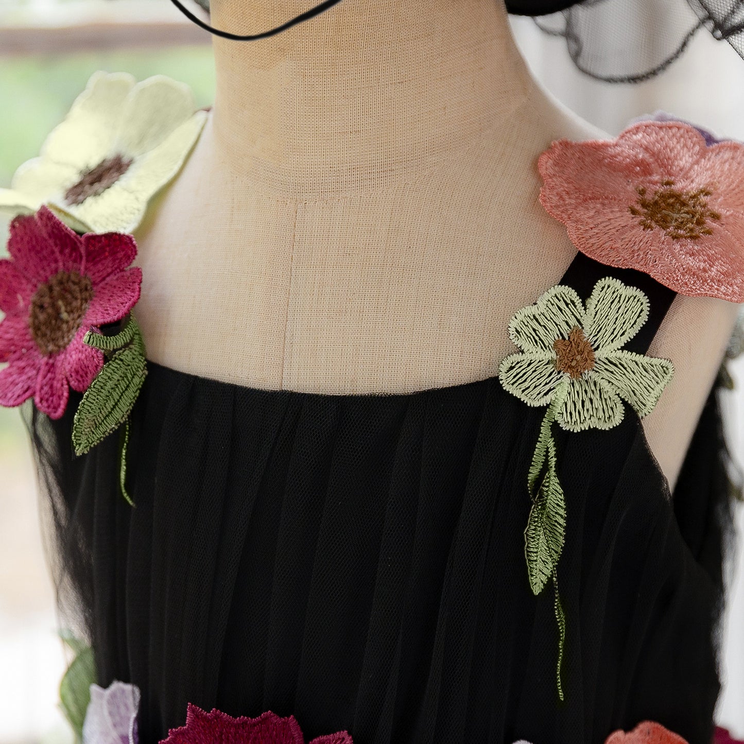 Black Puffy Off-Shoulder Ball Gown Dress for Girls – Lace & Applique Tea Length