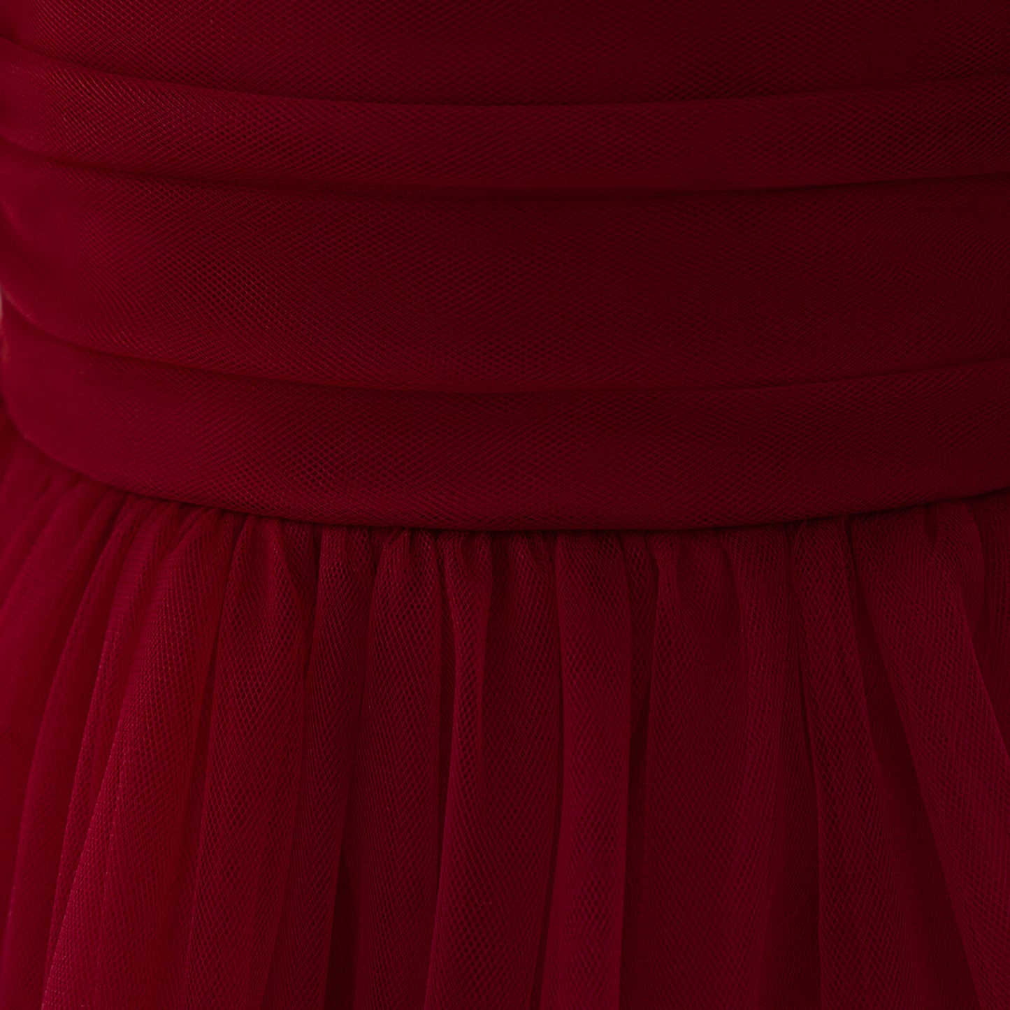 Burgundy Puffy Tulle High-Low Dress with Train for Girls | Pleated Ball Gown for Parties & Weddings