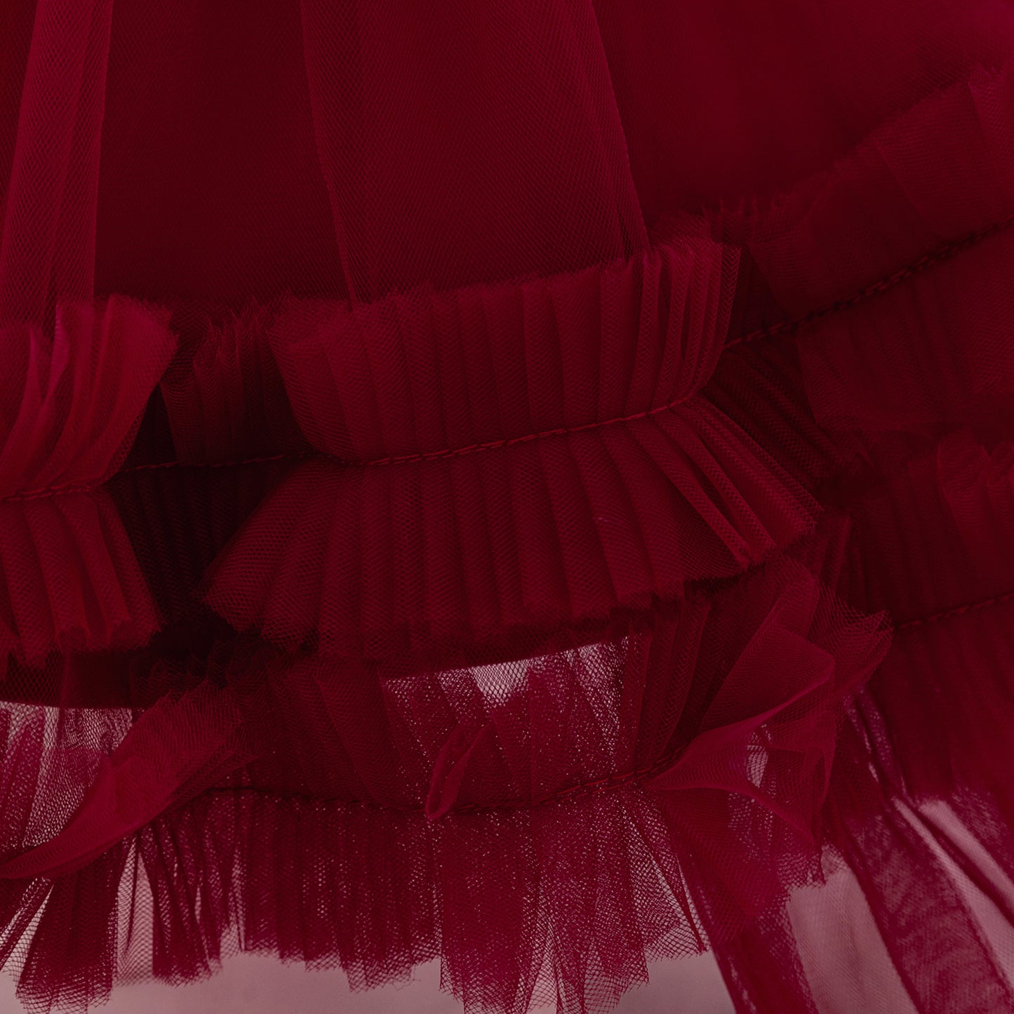 Burgundy Puffy Tulle High-Low Dress with Train for Girls | Pleated Ball Gown for Parties & Weddings
