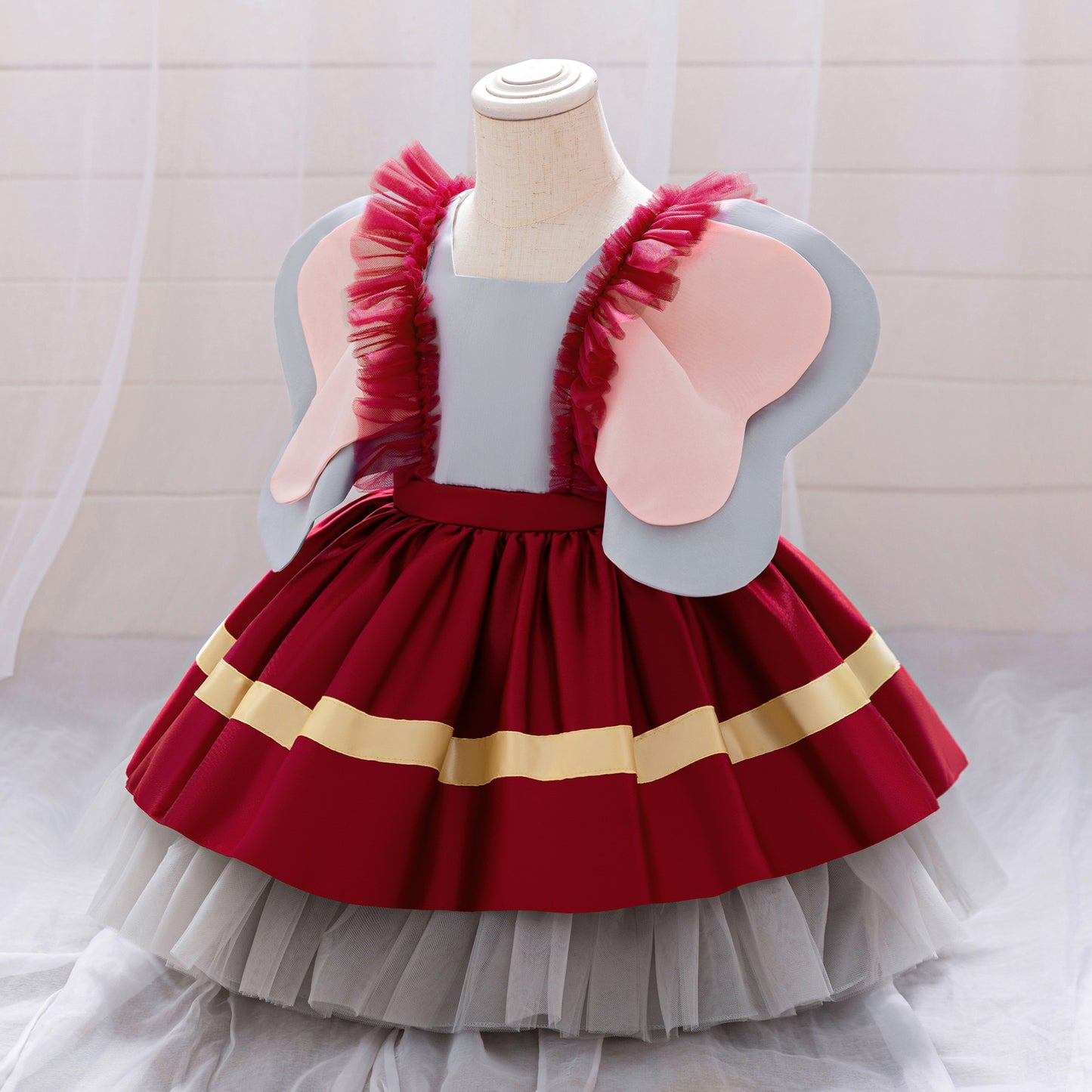 Burgundy Princess Ball Gown Dress for Girls | Tea-Length Puffy Kids Party Dress