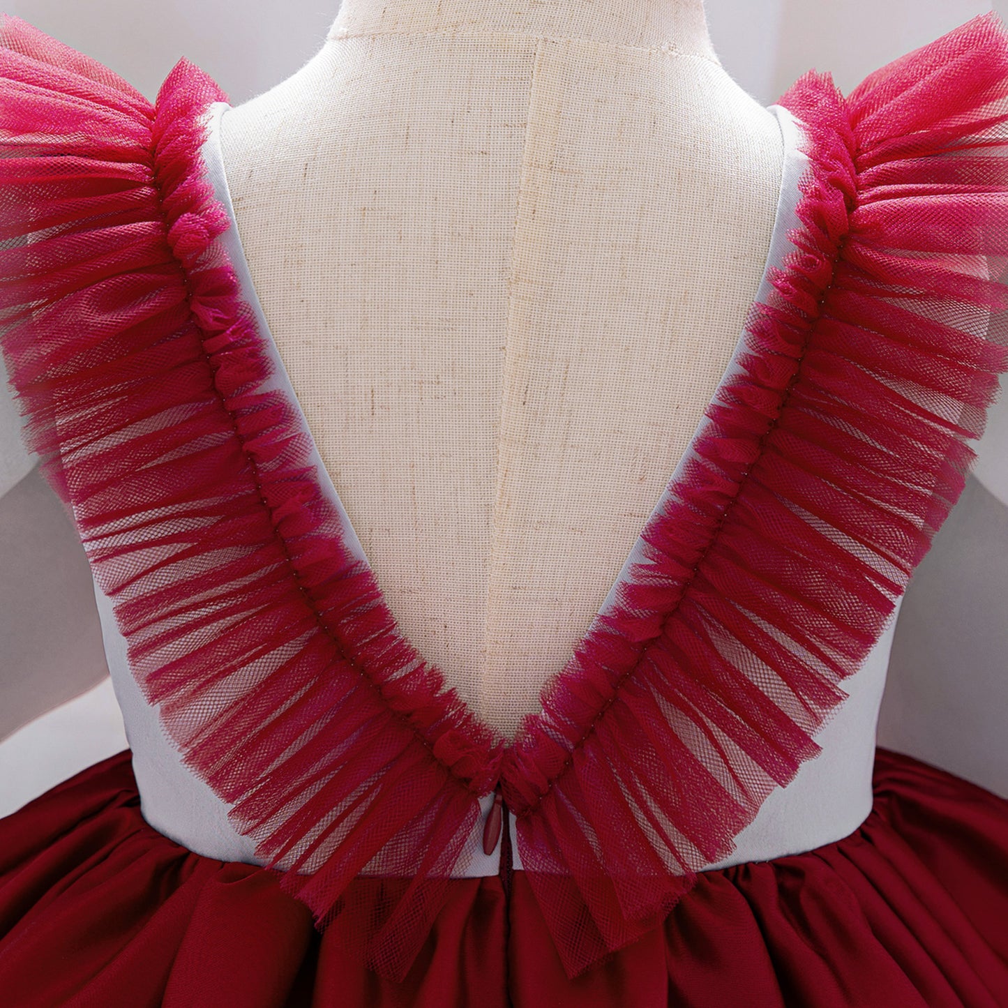 Burgundy Princess Ball Gown Dress for Girls | Tea-Length Puffy Kids Party Dress
