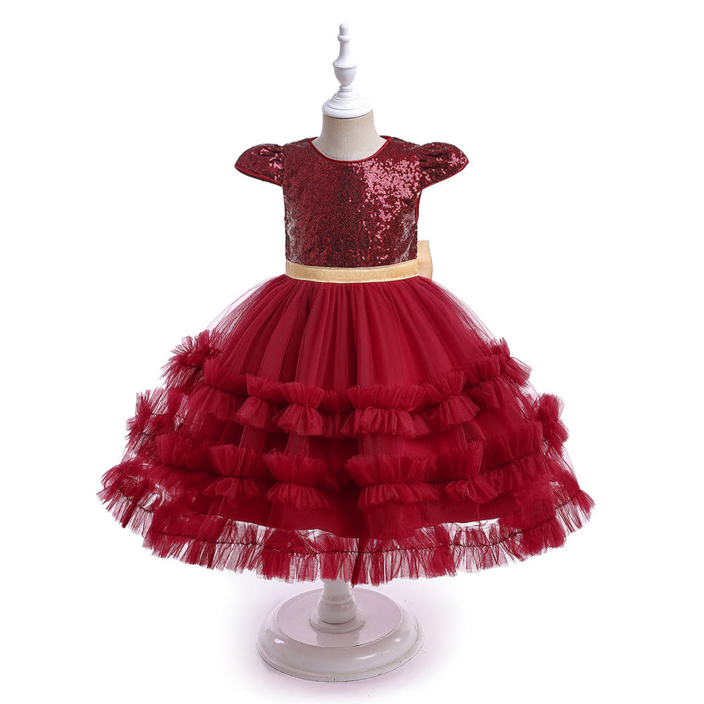 Burgundy Sequin Tulle Princess Dress for Girls – Party & Formal Wear