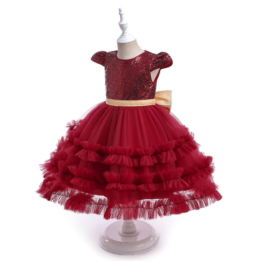 Burgundy Sequin Tulle Princess Dress for Girls – Party & Formal Wear