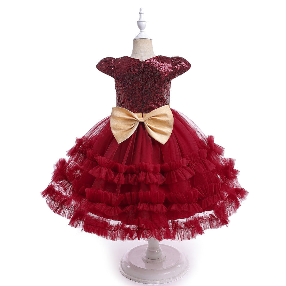 Burgundy Sequin Tulle Princess Dress for Girls – Party & Formal Wear