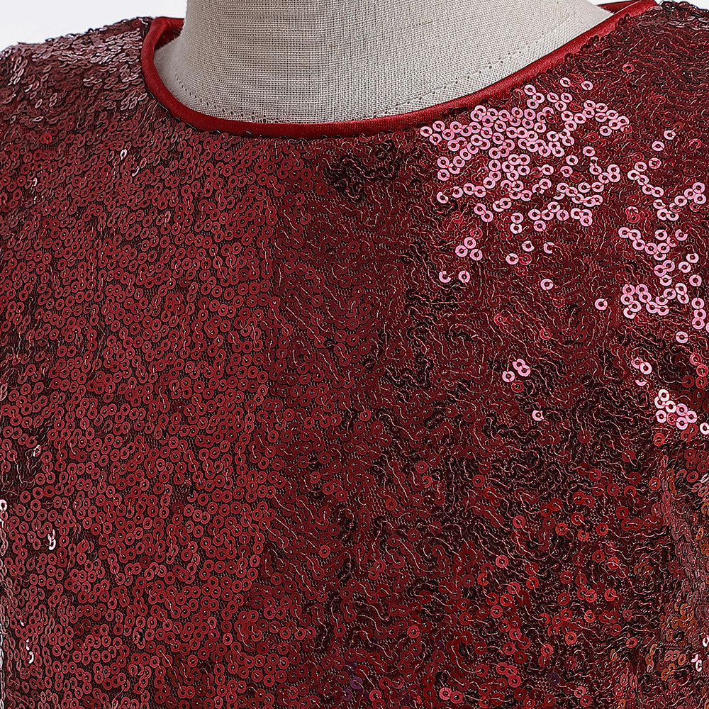 Burgundy Sequin Tulle Princess Dress for Girls – Party & Formal Wear