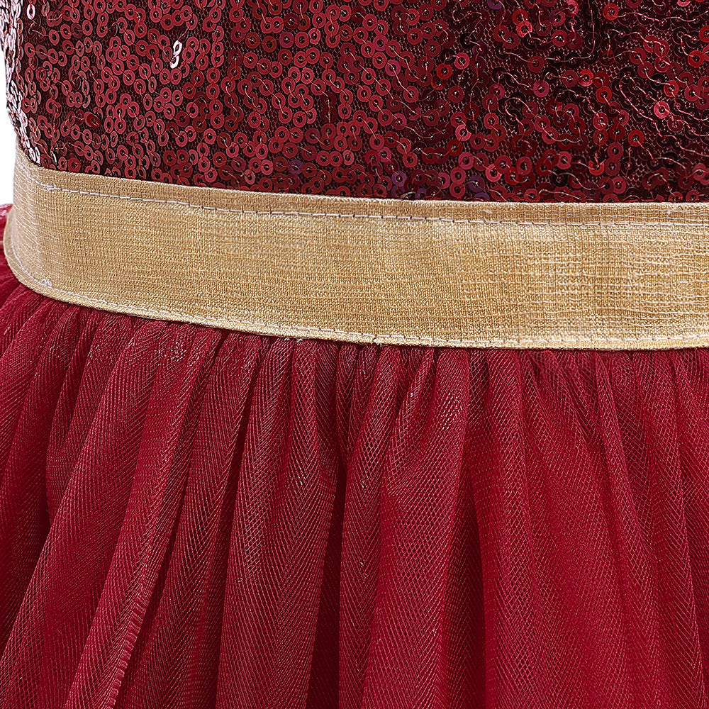 Burgundy Sequin Tulle Princess Dress for Girls – Party & Formal Wear