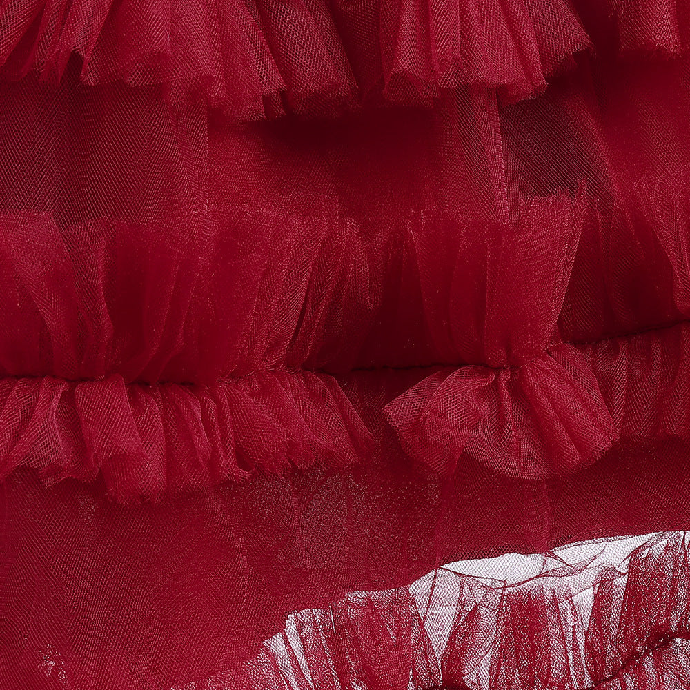 Burgundy Sequin Tulle Princess Dress for Girls – Party & Formal Wear