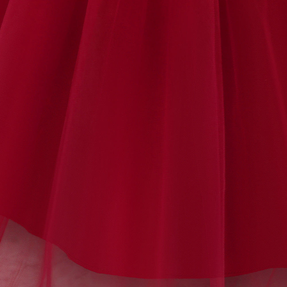 Burgundy A-line Tulle Flower Girl Dress with Tiered Skirt for Toddlers