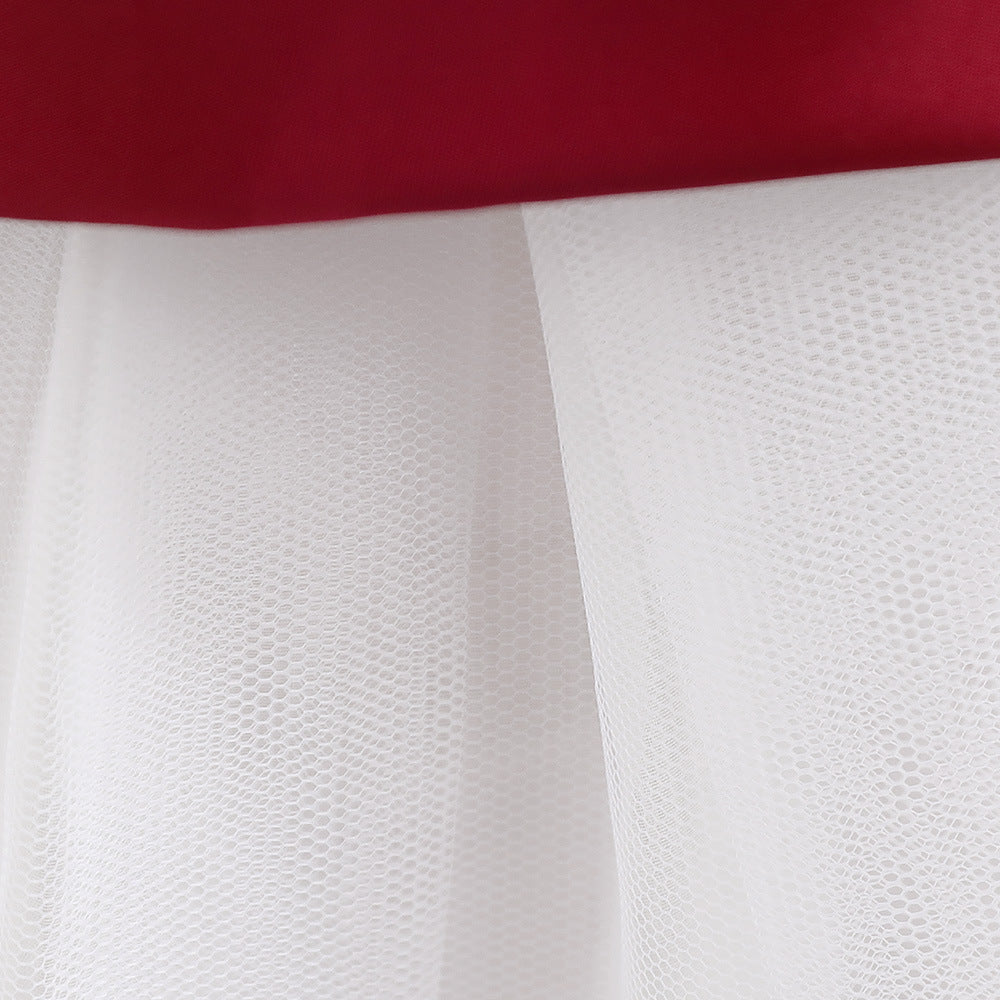 Burgundy A-line Tulle Flower Girl Dress with Tiered Skirt for Toddlers