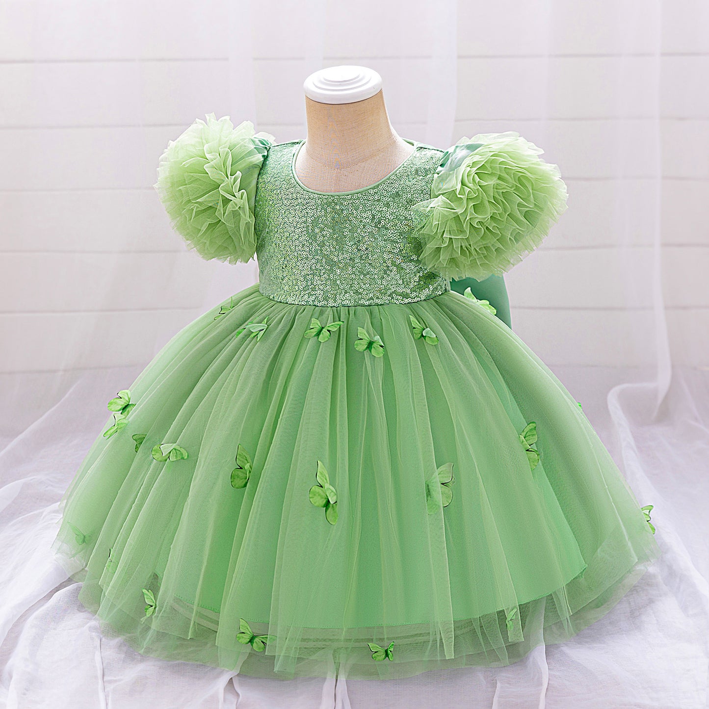 Purple Puffy Princess Dress with Butterfly Appliques for Little Girls