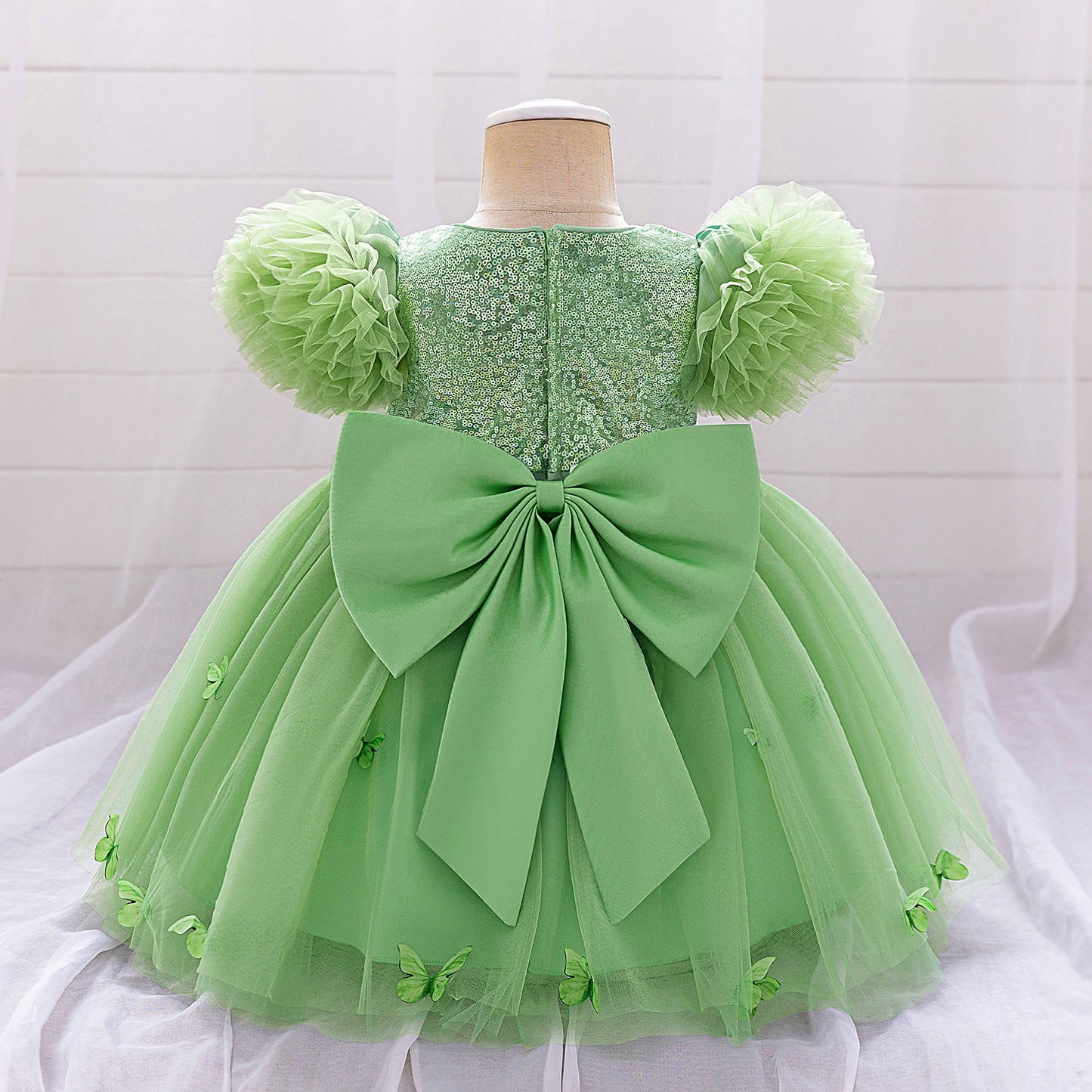 Purple Puffy Princess Dress with Butterfly Appliques for Little Girls