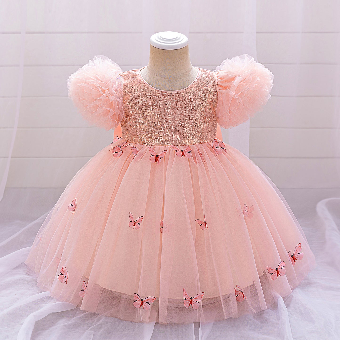 Purple Puffy Princess Dress with Butterfly Appliques for Little Girls