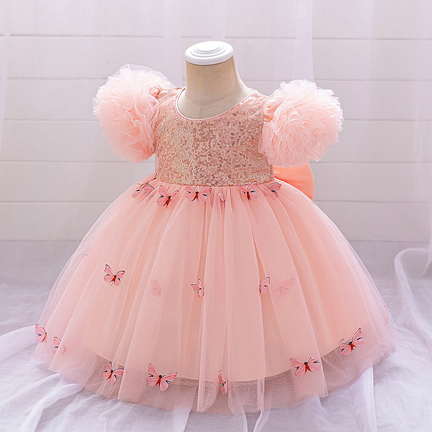 Purple Puffy Princess Dress with Butterfly Appliques for Little Girls