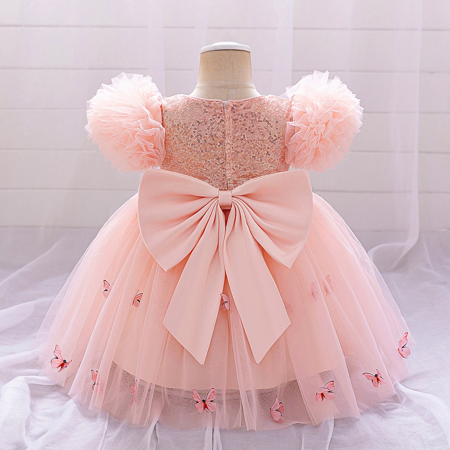 Purple Puffy Princess Dress with Butterfly Appliques for Little Girls