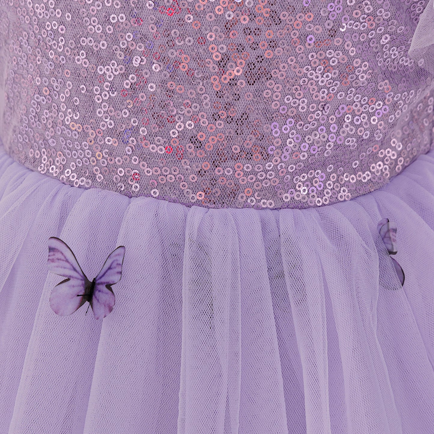 Purple Puffy Princess Dress with Butterfly Appliques for Little Girls