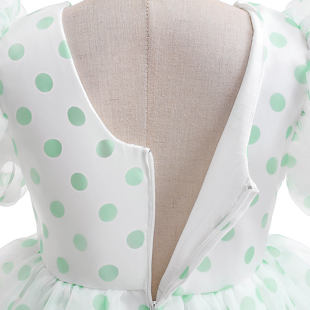 A-Line Cartoon Print Tulle Princess Dress with Puff Sleeves, High-Low Skirt, Ages 3-8