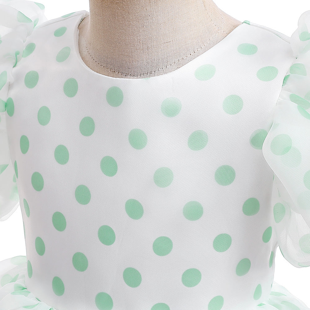 A-Line Cartoon Print Tulle Princess Dress with Puff Sleeves, High-Low Skirt, Ages 3-8