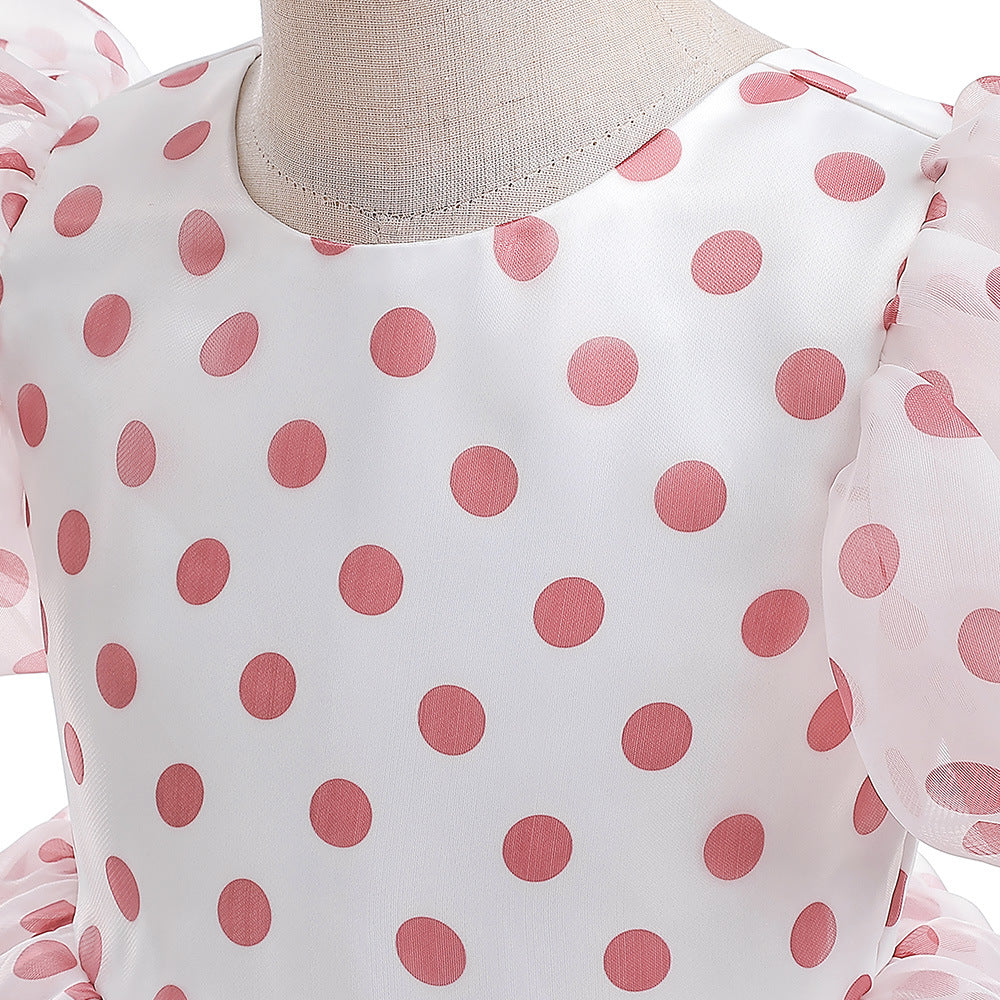 A-Line Cartoon Print Tulle Princess Dress with Puff Sleeves, High-Low Skirt, Ages 3-8