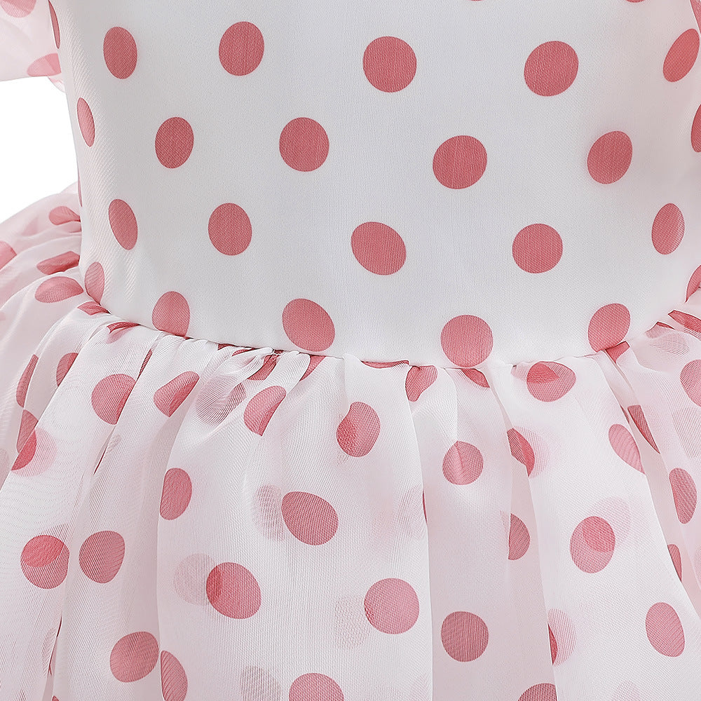 A-Line Cartoon Print Tulle Princess Dress with Puff Sleeves, High-Low Skirt, Ages 3-8