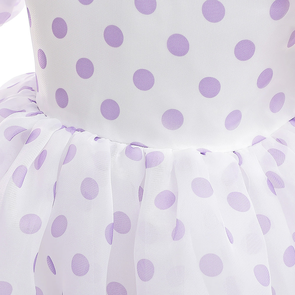 A-Line Cartoon Print Tulle Princess Dress with Puff Sleeves, High-Low Skirt, Ages 3-8