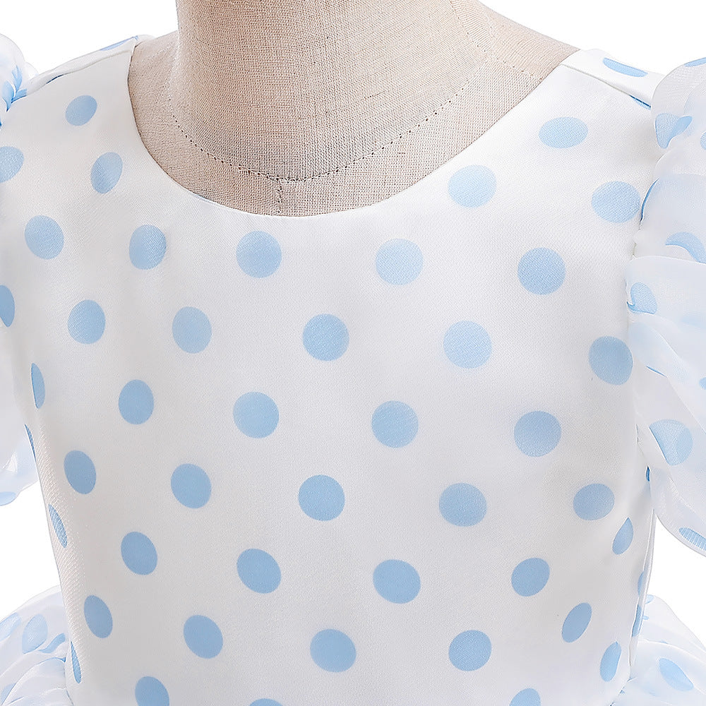 A-Line Cartoon Print Tulle Princess Dress with Puff Sleeves, High-Low Skirt, Ages 3-8