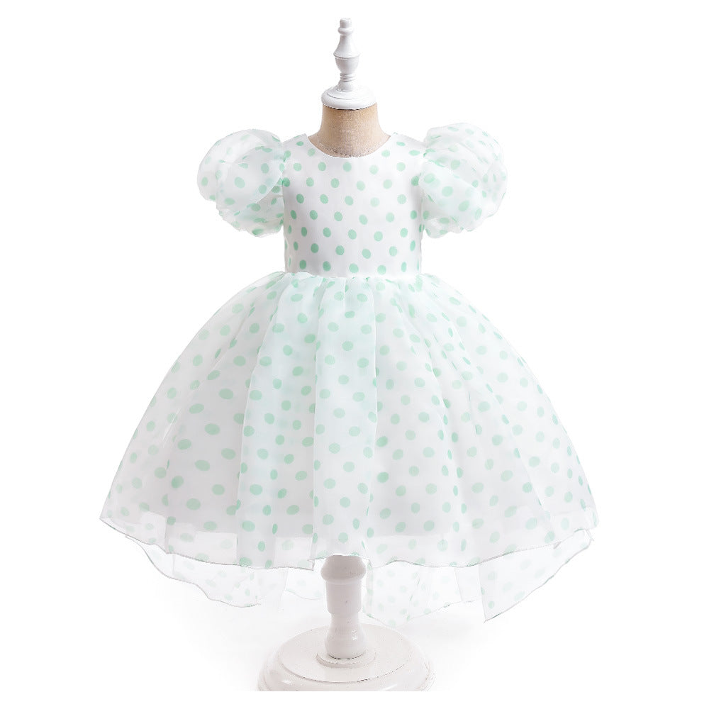 A-Line Cartoon Print Tulle Princess Dress with Puff Sleeves, High-Low Skirt, Ages 3-8