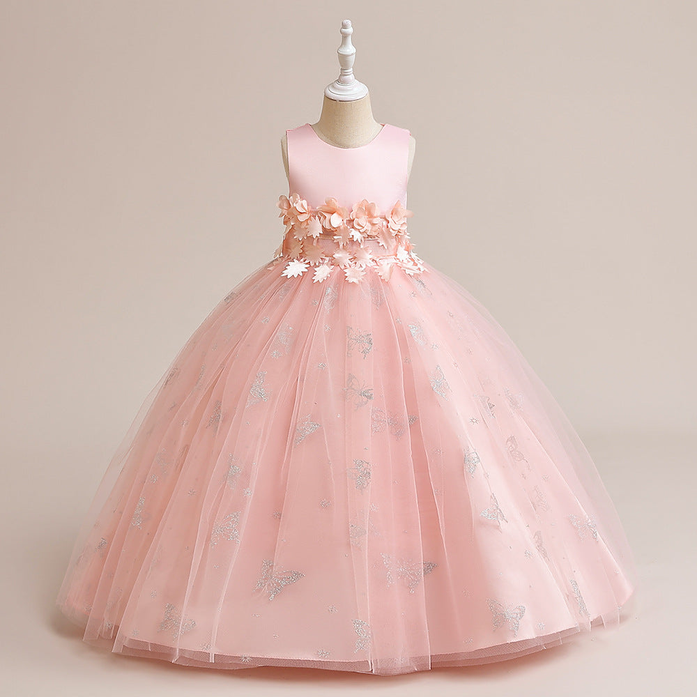 Cute Cartoon Print A-Line Maxi Dress for Girls – Princess Party & Flower Girl Outfit