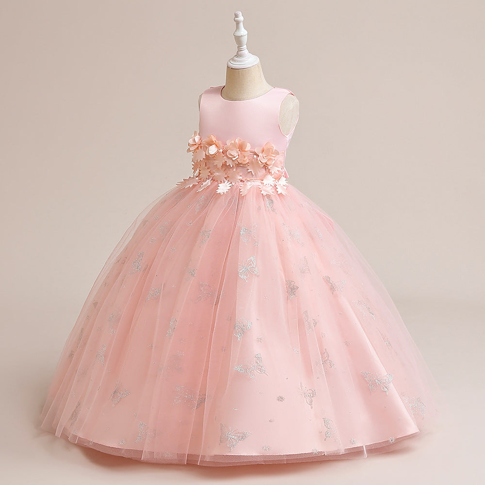 Cute Cartoon Print A-Line Maxi Dress for Girls – Princess Party & Flower Girl Outfit