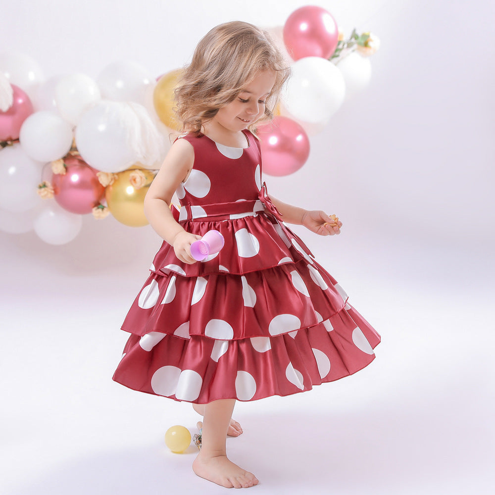 Puffy Cartoon Princess Dress for Girls – Tiered Ruffle Ball Gown for Parties & Celebrations