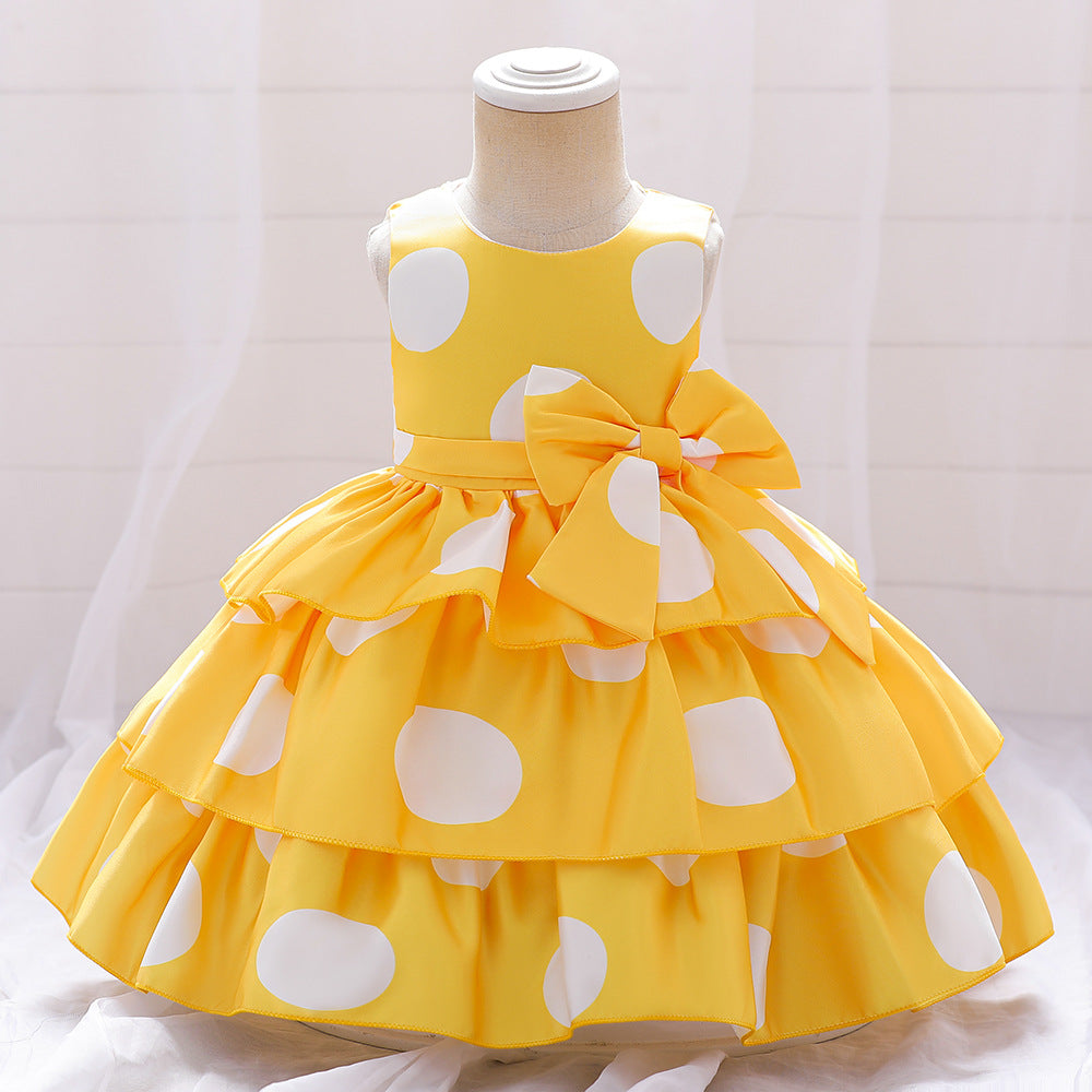 Puffy Cartoon Princess Dress for Girls – Tiered Ruffle Ball Gown for Parties & Celebrations