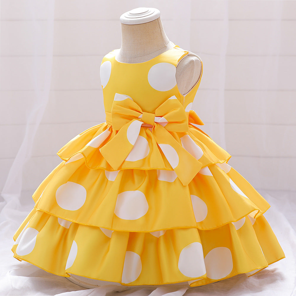 Puffy Cartoon Princess Dress for Girls – Tiered Ruffle Ball Gown for Parties & Celebrations