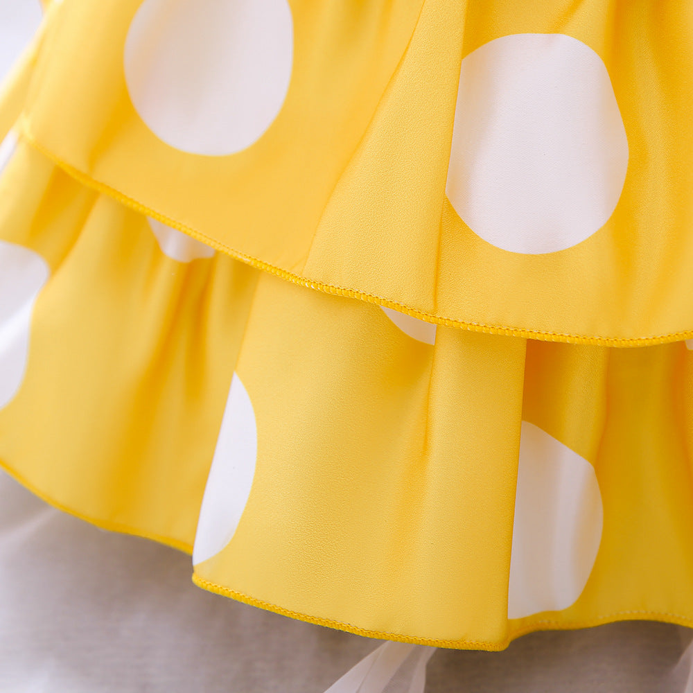 Puffy Cartoon Princess Dress for Girls – Tiered Ruffle Ball Gown for Parties & Celebrations