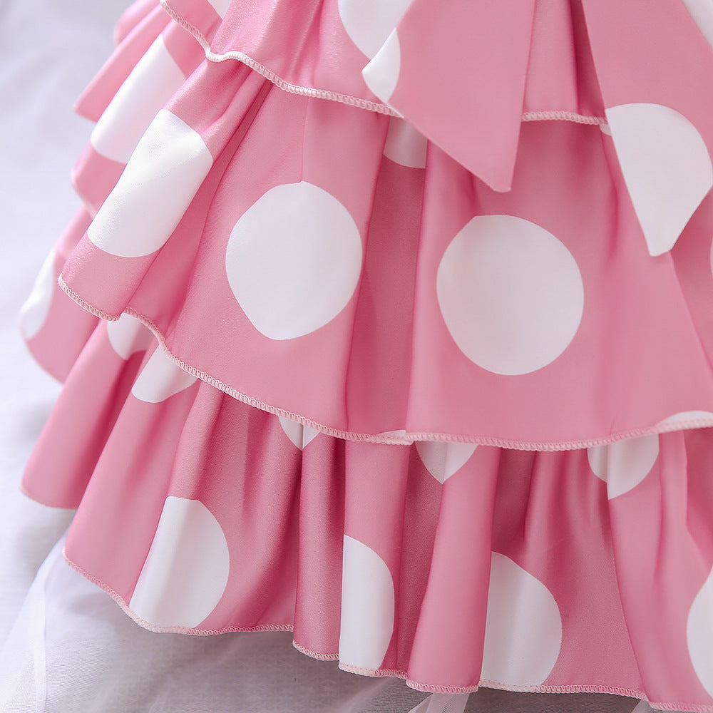 Puffy Cartoon Princess Dress for Girls – Tiered Ruffle Ball Gown for Parties & Celebrations