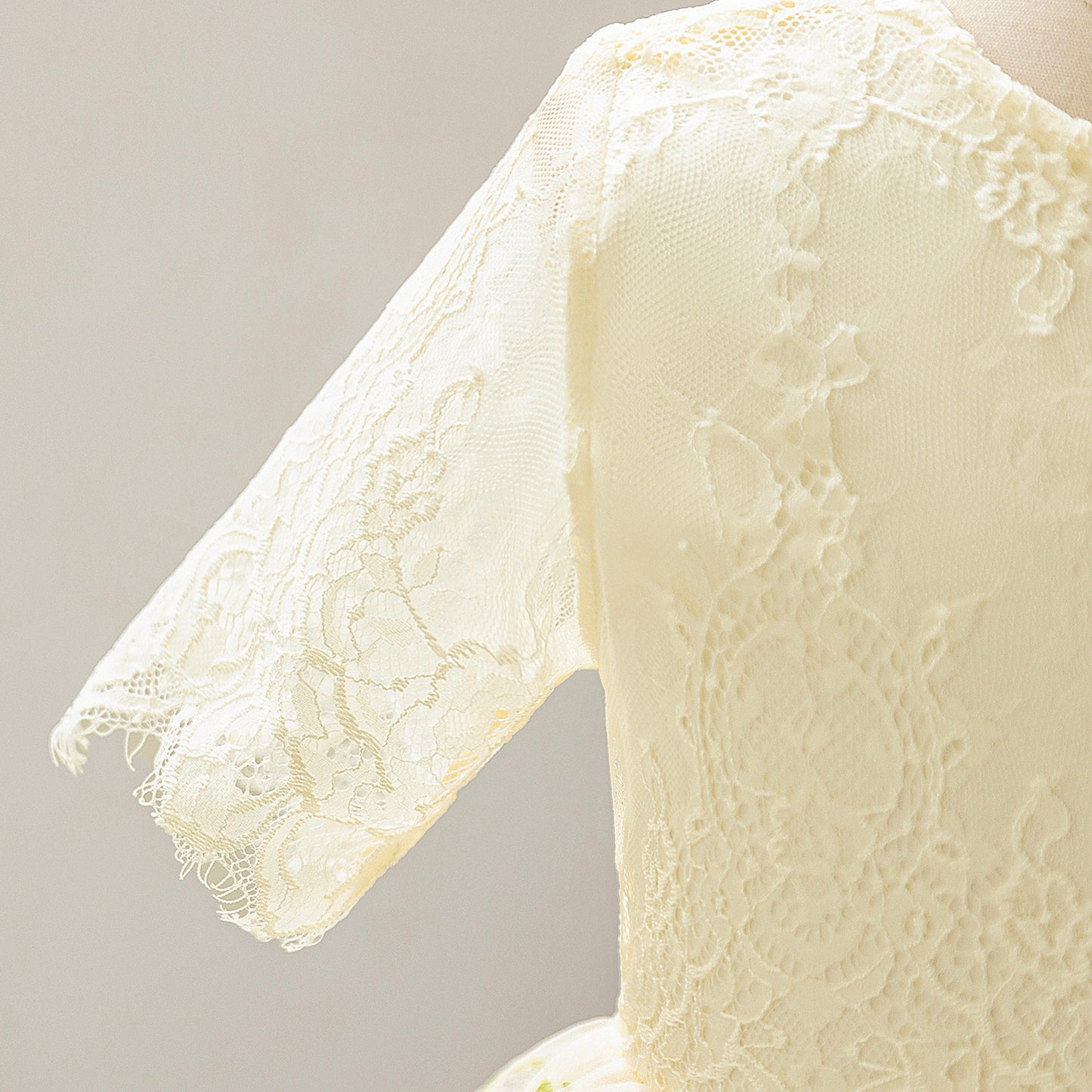 Champagne Embroidered Lace Princess Maxi Dress for Girls | Cute Flower Girl & Party Gown