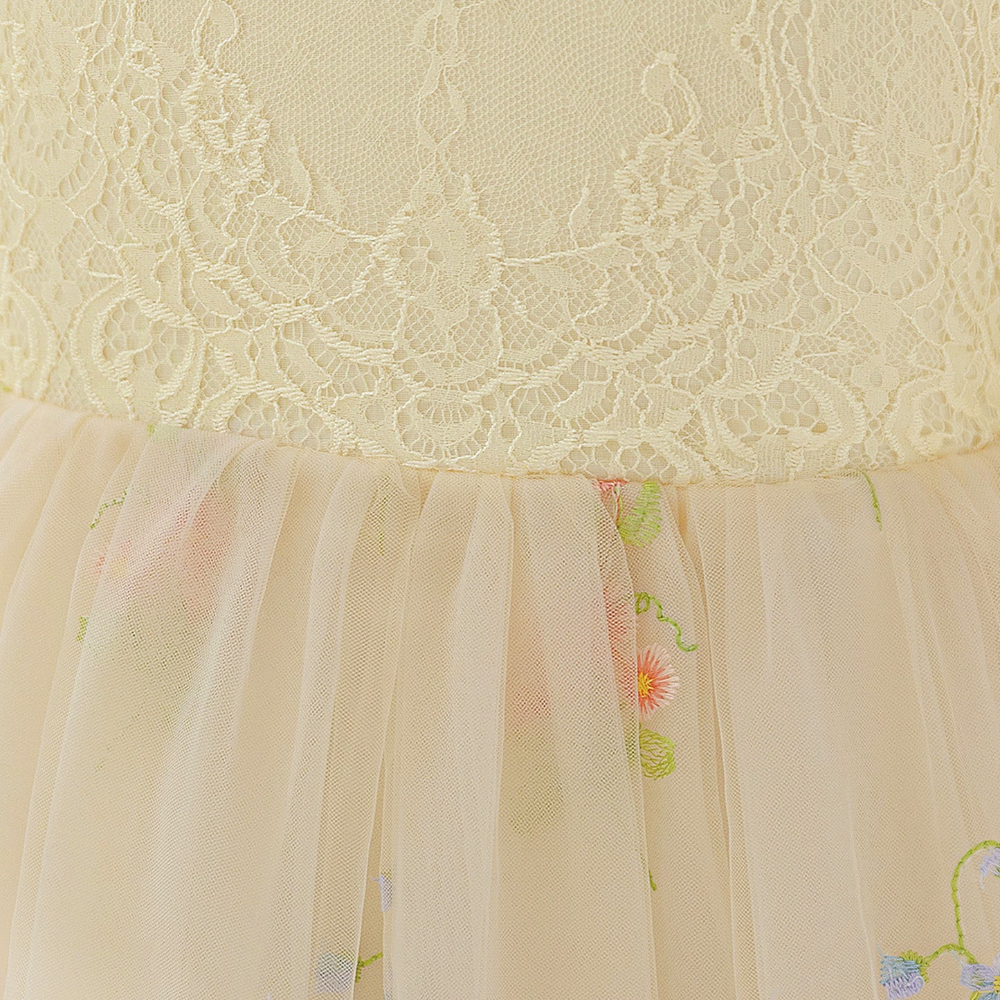 Champagne Embroidered Lace Princess Maxi Dress for Girls | Cute Flower Girl & Party Gown