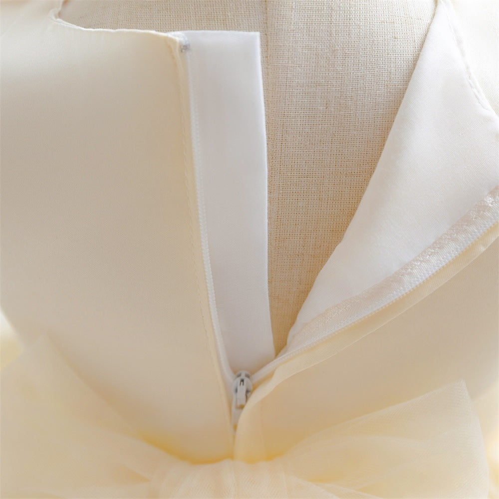 Champagne Tulle A-Line Flower Girl Dress for Toddlers – Ruffle Sleeves & Tiered Skirt