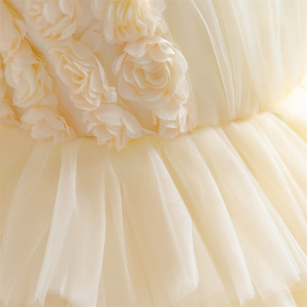 Champagne Tulle A-Line Flower Girl Dress for Toddlers – Ruffle Sleeves & Tiered Skirt
