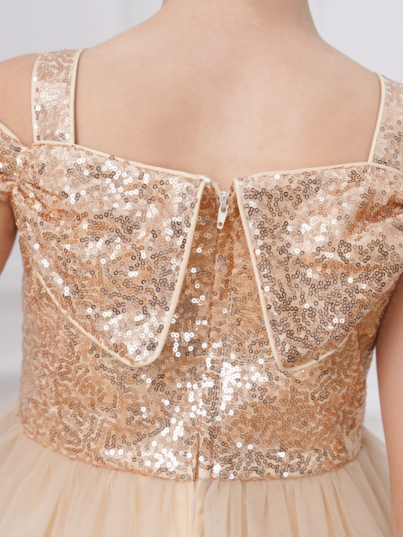 Champagne Off Shoulder Sequin Tulle Dress for Girls (Ages 5-13) | Party & Formal
