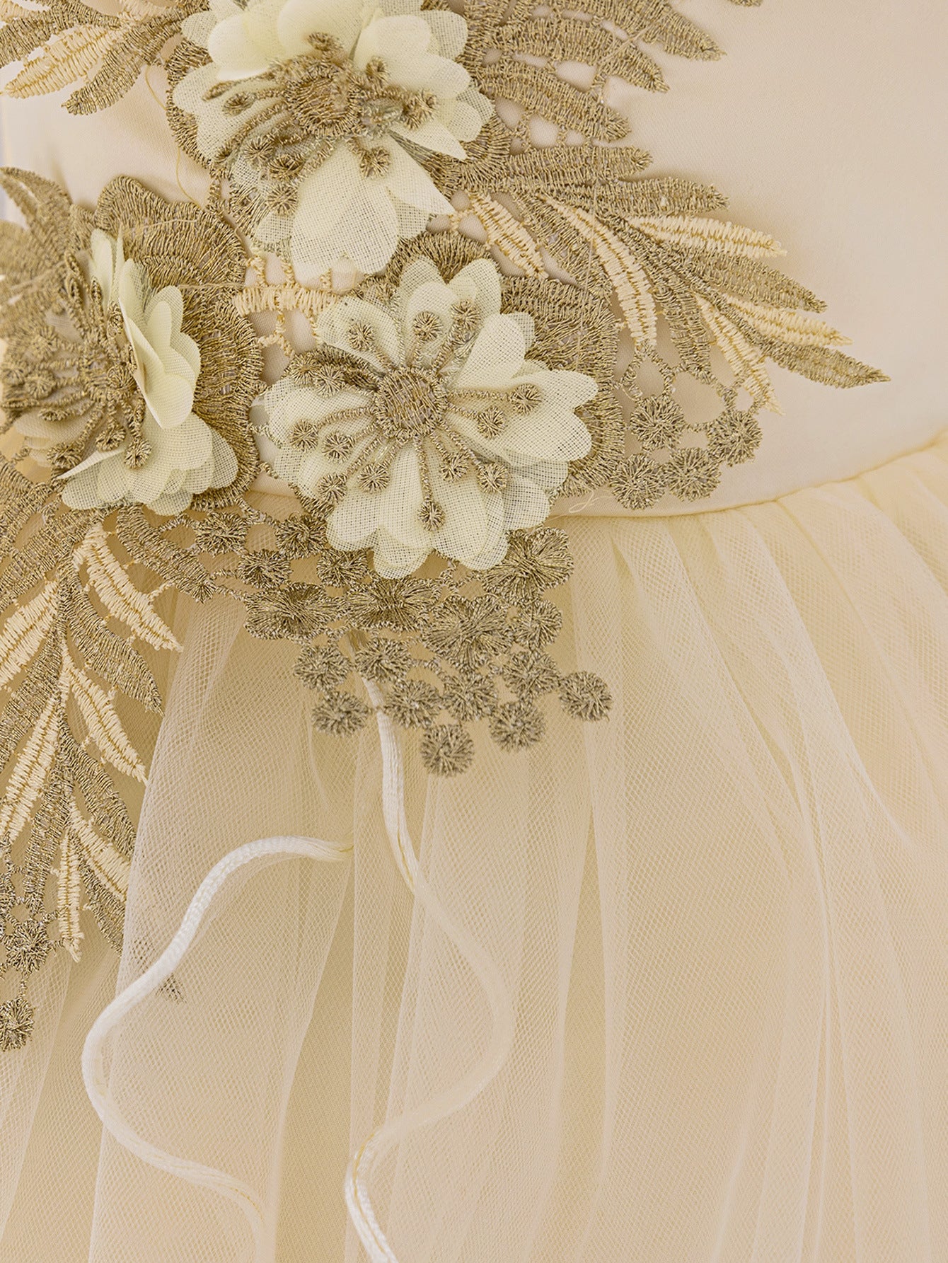 Champagne Puffy Flower Girl Dress With Applique & Tiered Skirt | Cute Formal Party Gown for Toddler Girls